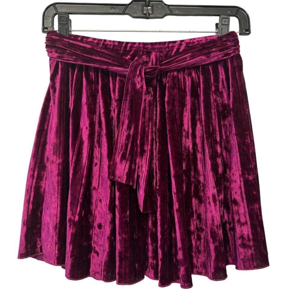 Zara Girls Pleated Skirt Burgundy Velvet Waist Tie Skirt Size 11/12